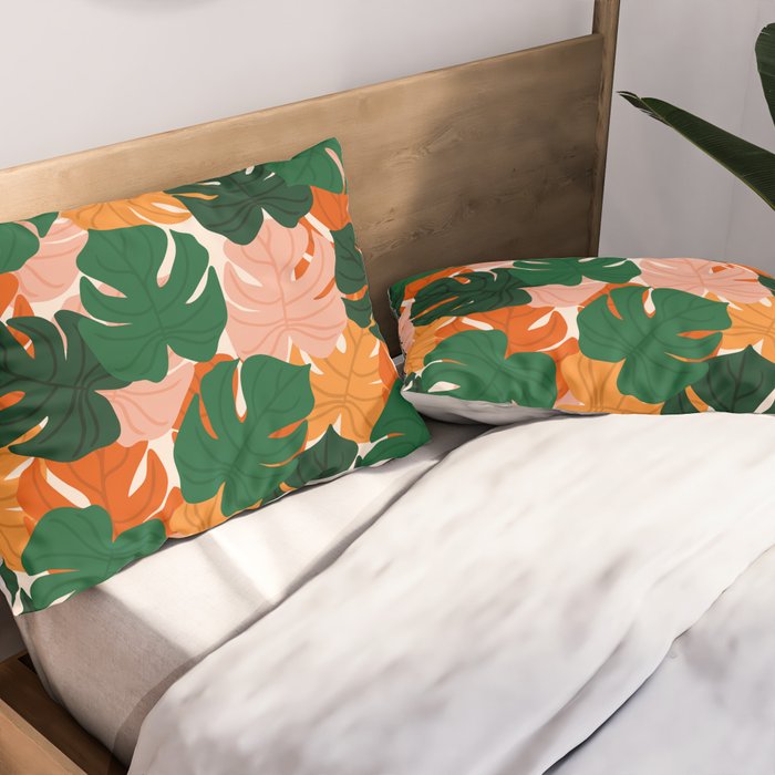 Vibrant Monstera Leaf Pattern Pillow Sham Gallery Image 2
