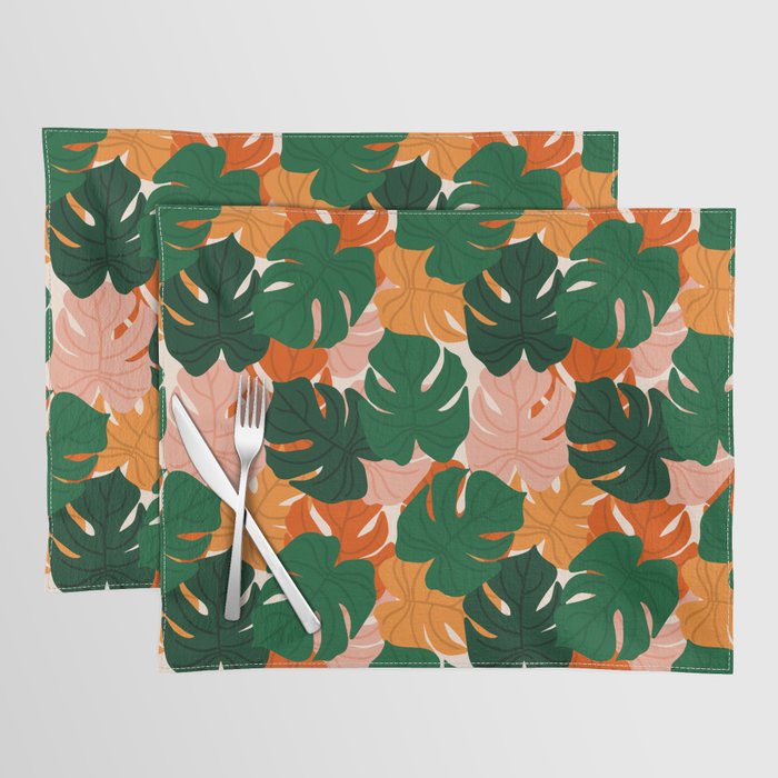 Vibrant Monstera Leaf Pattern Placemat Gallery Image 1
