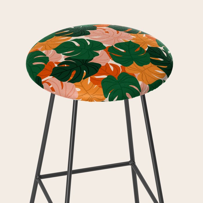 Vibrant Monstera Leaf Pattern Stool Gallery Image 2