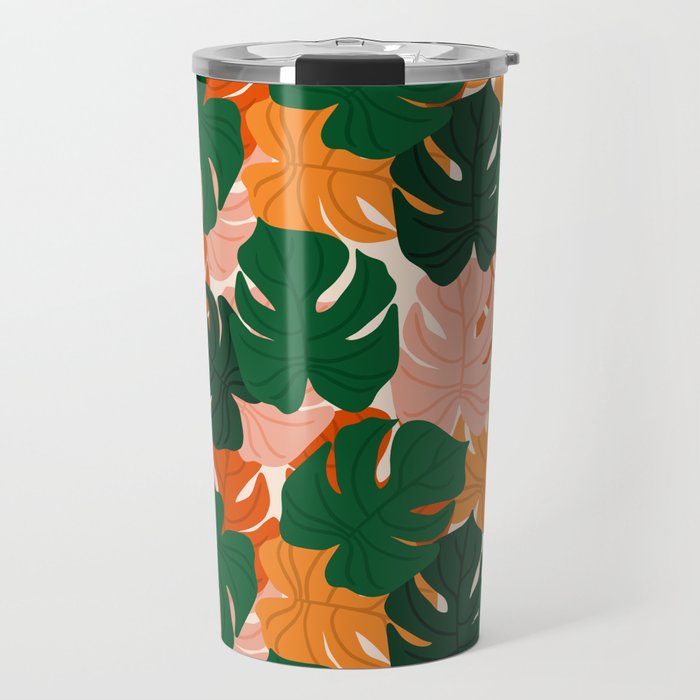 Vibrant Monstera Leaf Pattern Travel Mug Gallery Image 1