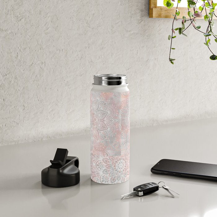 Mandala, Yoga, Love, Coral and Gray, Wall Art Boho Water Bottle Gallery Image 4