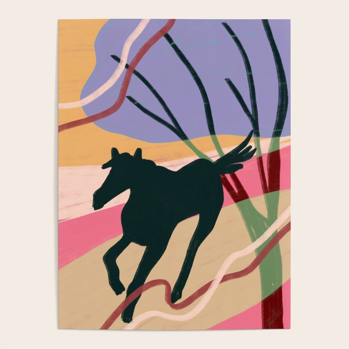 Expressive Running Horse in the Countryside  Poster Gallery Image 1