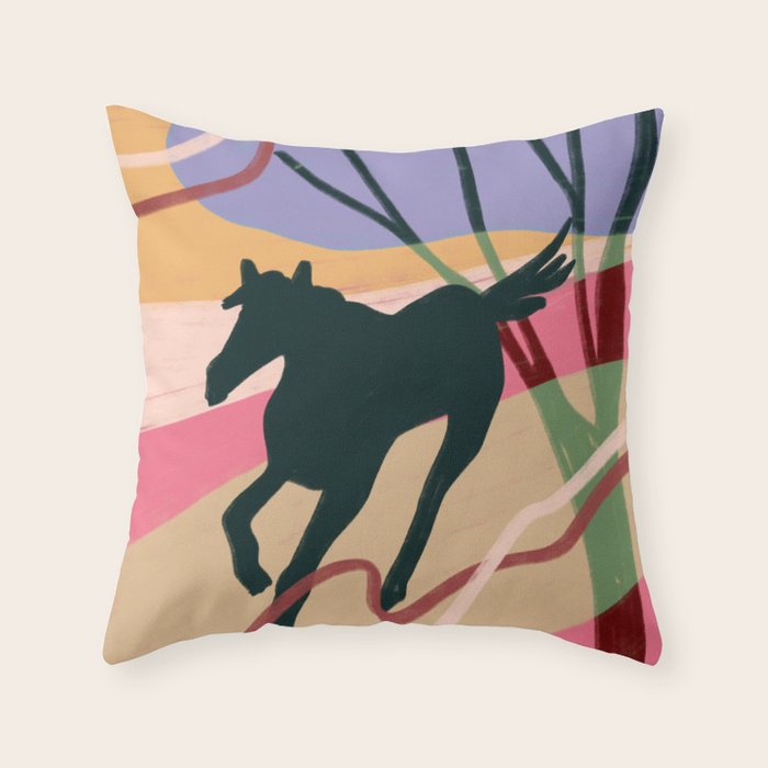 Expressive Running Horse in the Countryside  Throw Pillow Gallery Image 6