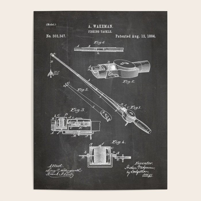Fishing Rod Patent - Fishing Art - Black Chalkboard Poster Gallery Image 4