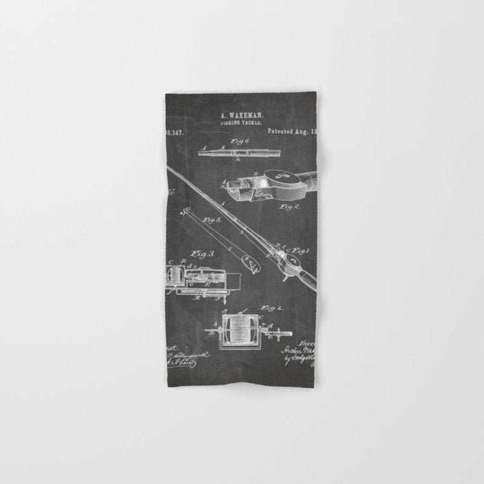 Fishing Rod Patent - Fishing Art - Black Chalkboard Towels Gallery Image 1