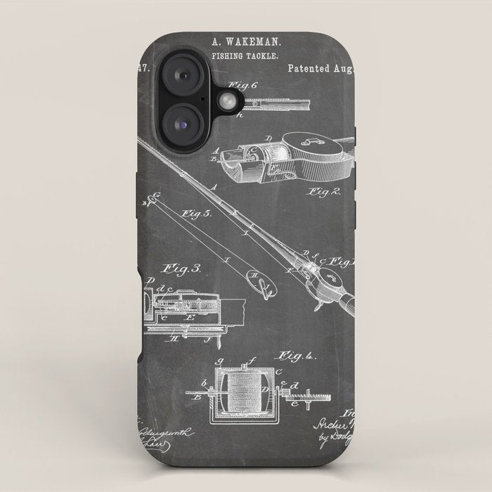 Fishing Rod Patent - Fishing Art - Black Chalkboard iPhone Case Gallery Image 1