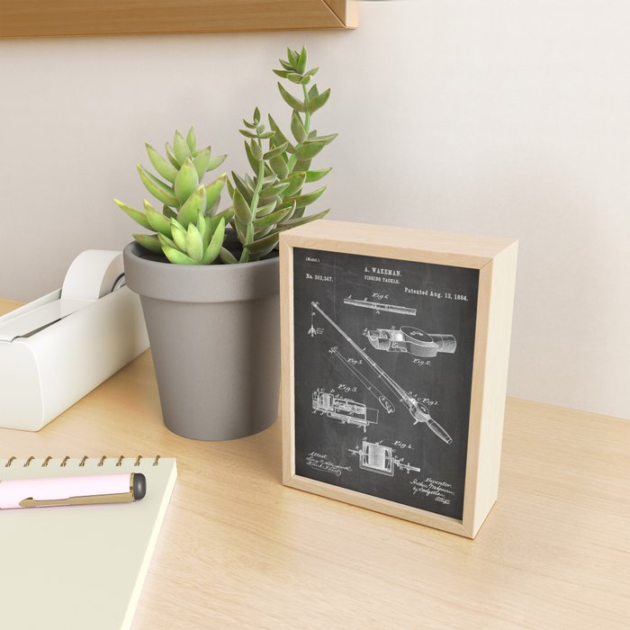 Fishing Rod Patent - Fishing Art - Black Chalkboard Mini Art Print Gallery Image 2
