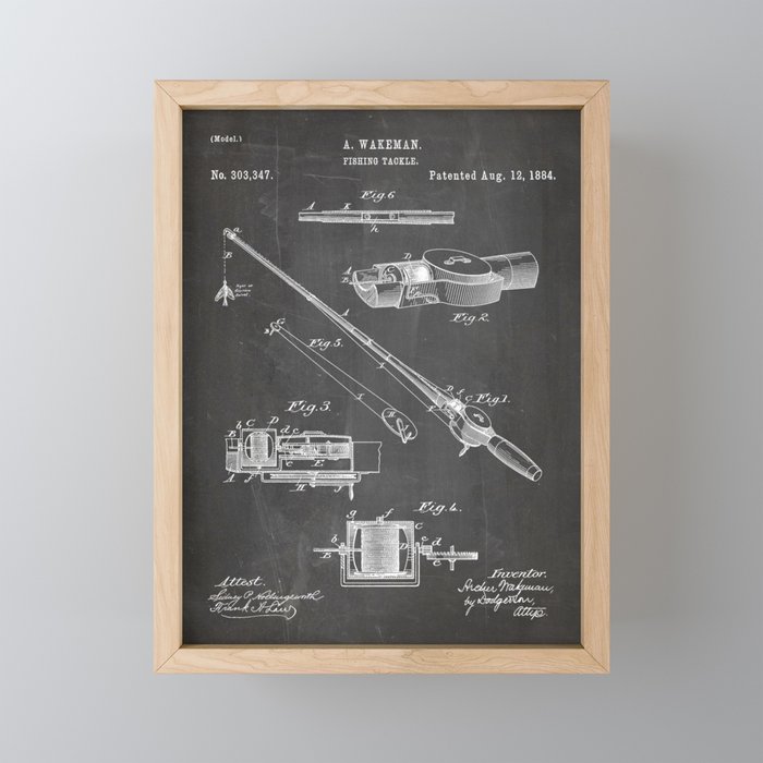 Fishing Rod Patent - Fishing Art - Black Chalkboard Mini Art Print Gallery Image 1