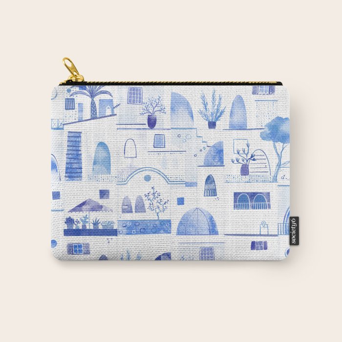 Santorini Greek Island Mediterranean Watercolor Carry All Pouch Gallery Image 1