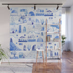 Santorini Greek Island Mediterranean Watercolor Wall Mural Gallery Image 1