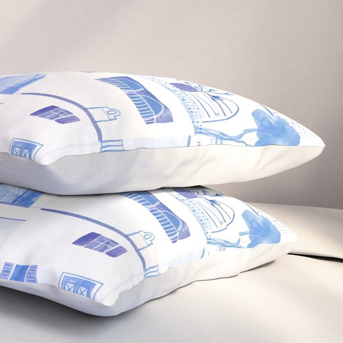 Santorini Greek Island Mediterranean Watercolor Pillow Sham Gallery Image 3