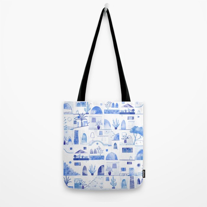 Santorini Greek Island Mediterranean Watercolor Tote Bag Gallery Image 2
