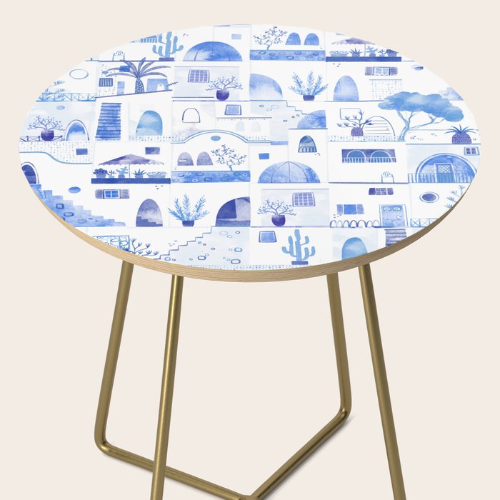Santorini Greek Island Mediterranean Watercolor Side Table Gallery Image 2