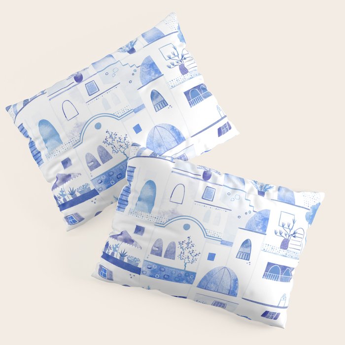 Santorini Greek Island Mediterranean Watercolor Pillow Sham Gallery Image 3