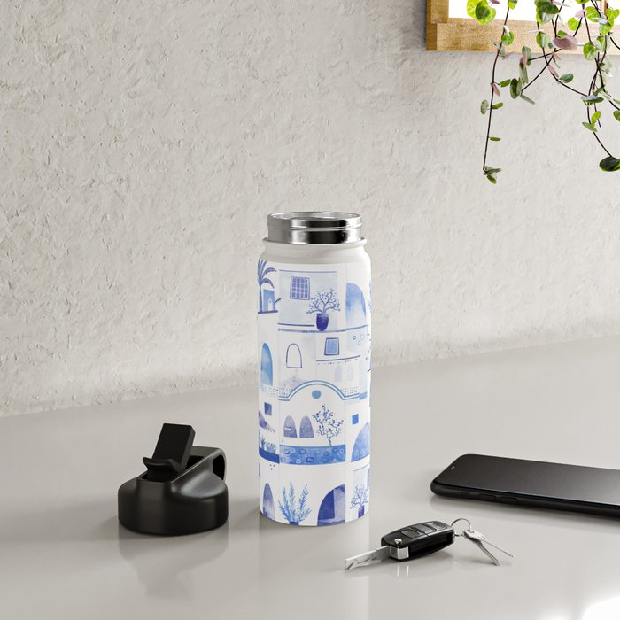 Santorini Greek Island Mediterranean Watercolor Water Bottle Gallery Image 4