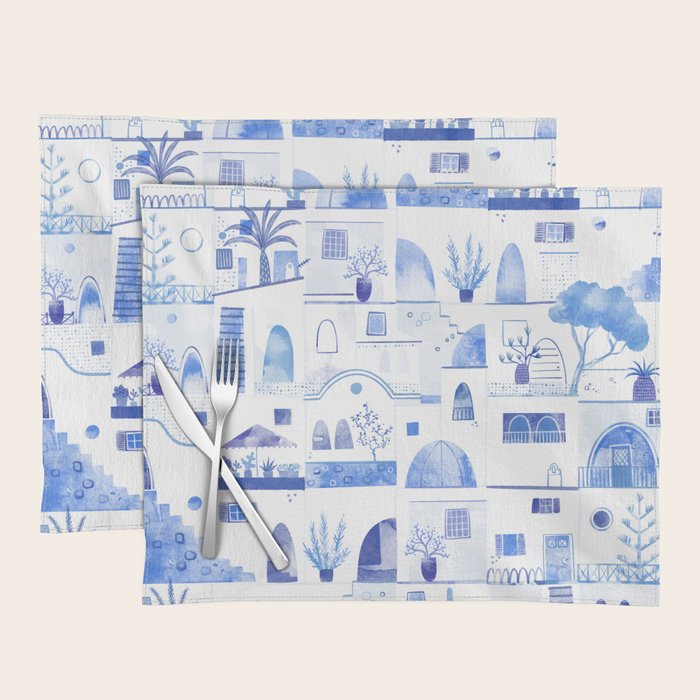 Santorini Greek Island Mediterranean Watercolor Placemat Gallery Image 1