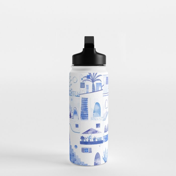 Santorini Greek Island Mediterranean Watercolor Water Bottle Gallery Image 3