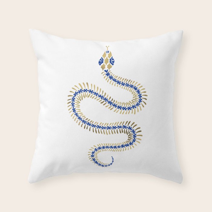 Snake Skeleton - Navy & Gold Palette Throw Pillow Gallery Image 6