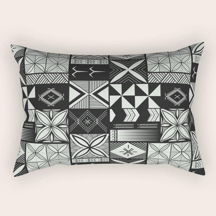 UrbanNesian Grey Maluelue Siapo and Tatau Rectangular Pillow Gallery Image 1