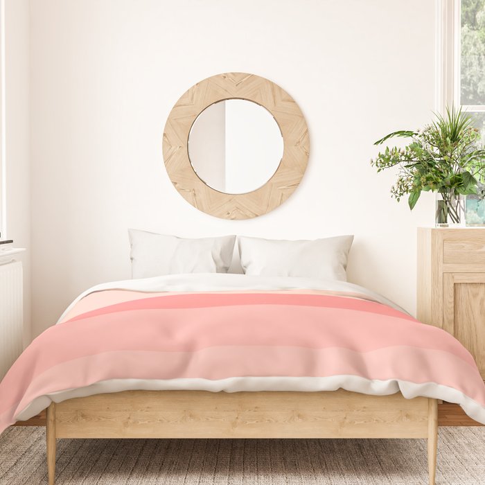 Blush Pink Minimalist Solid Color Block Stripes Duvet Cover Gallery Image 3