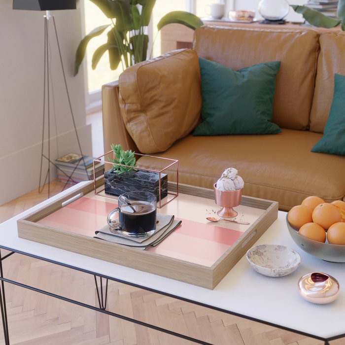 Blush Pink Minimalist Solid Color Block Stripes Serving Tray Gallery Image 2