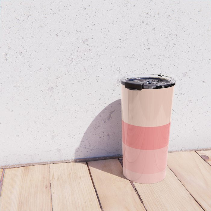 Blush Pink Minimalist Solid Color Block Stripes Travel Mug Gallery Image 4