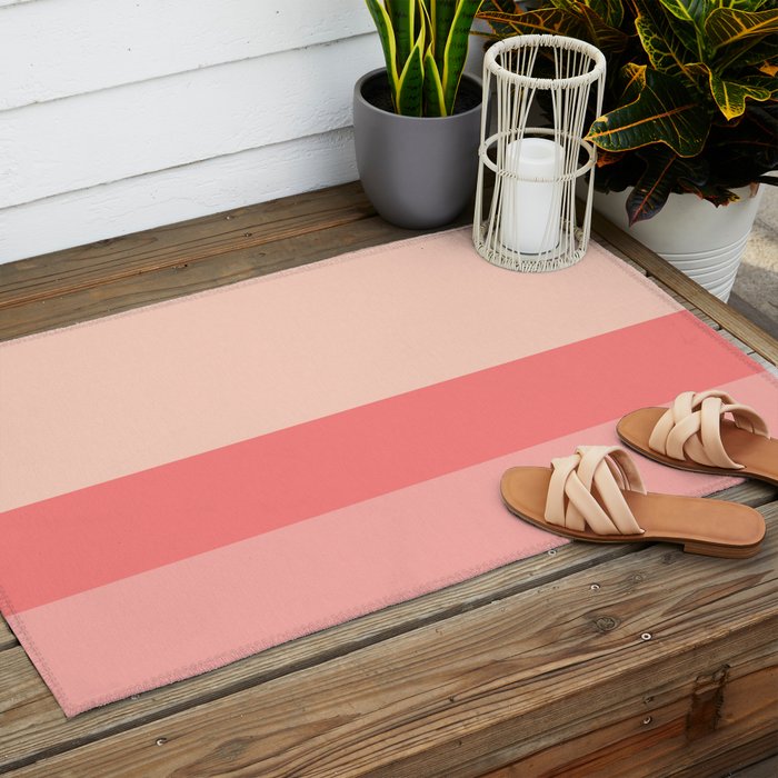 Blush Pink Minimalist Solid Color Block Stripes Outdoor Rug Gallery Image 2