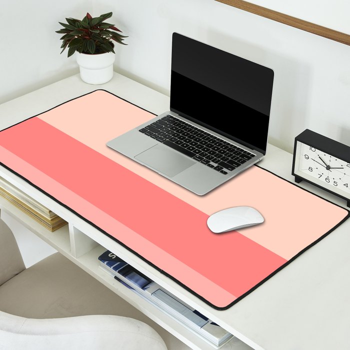 Blush Pink Minimalist Solid Color Block Stripes Desk Mat Gallery Image 2