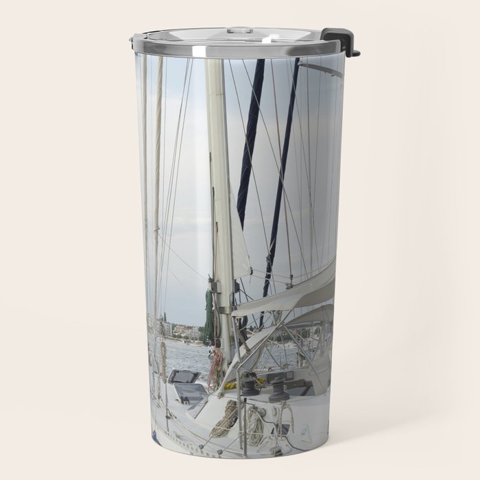 Sailboat in Croatian Harbor - Nautical Travel Photography  Travel Mug Gallery Image 2