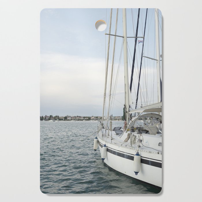 Sailboat in Croatian Harbor - Nautical Travel Photography  Cutting Board Gallery Image 1