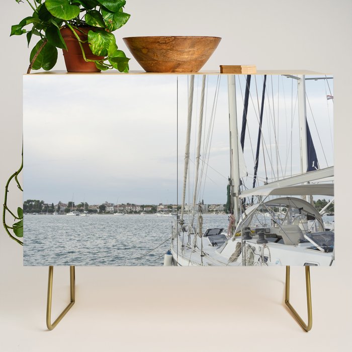 Sailboat in Croatian Harbor - Nautical Travel Photography  Credenza Gallery Image 1