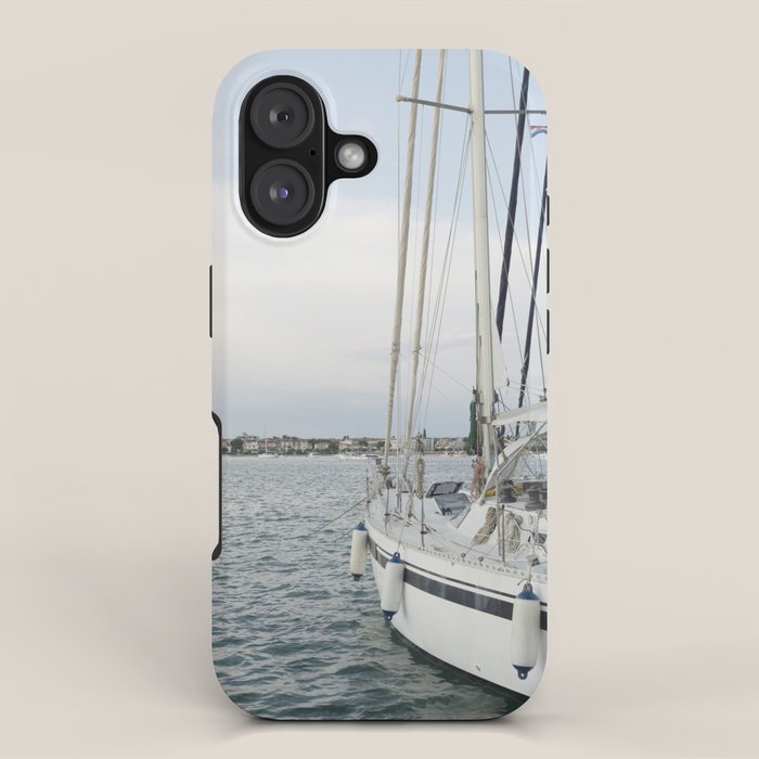 Sailboat in Croatian Harbor - Nautical Travel Photography  iPhone Case Gallery Image 1