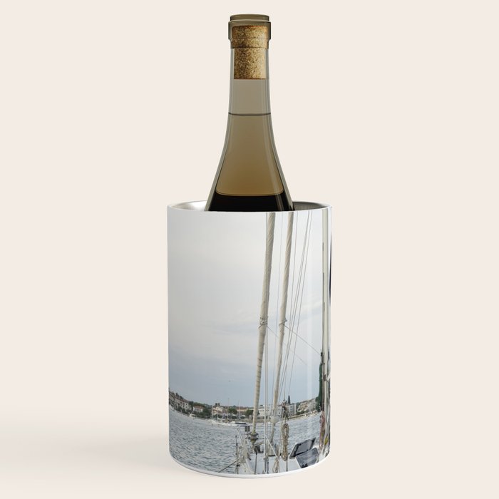 Sailboat in Croatian Harbor - Nautical Travel Photography  Wine Chiller Gallery Image 1