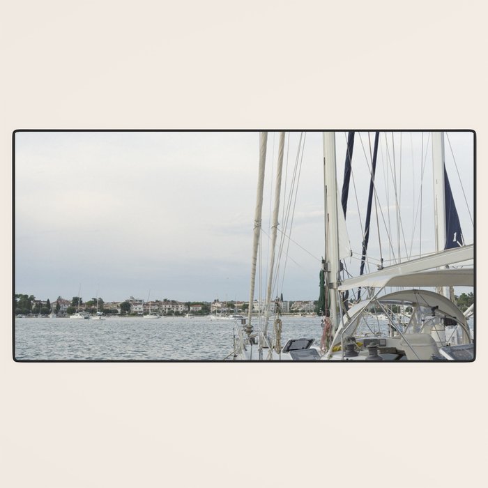 Sailboat in Croatian Harbor - Nautical Travel Photography  Desk Mat Gallery Image 3
