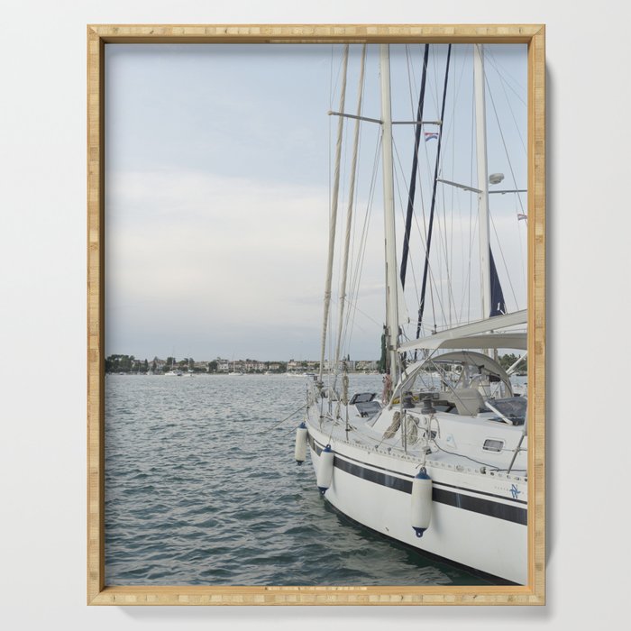 Sailboat in Croatian Harbor - Nautical Travel Photography  Serving Tray Gallery Image 1