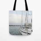 Sailboat in Croatian Harbor - Nautical Travel Photography  Tote Bag Gallery Image 1