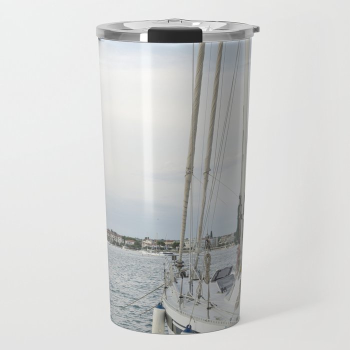 Sailboat in Croatian Harbor - Nautical Travel Photography  Travel Mug Gallery Image 1