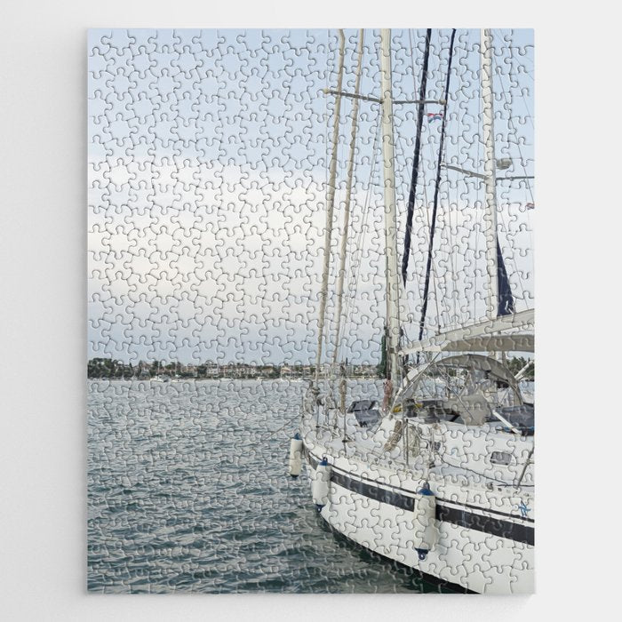 Sailboat in Croatian Harbor - Nautical Travel Photography  Jigsaw Puzzle Gallery Image 1