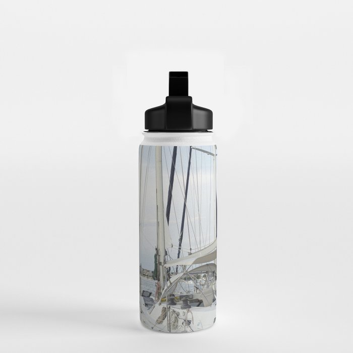 Sailboat in Croatian Harbor - Nautical Travel Photography  Water Bottle Gallery Image 2
