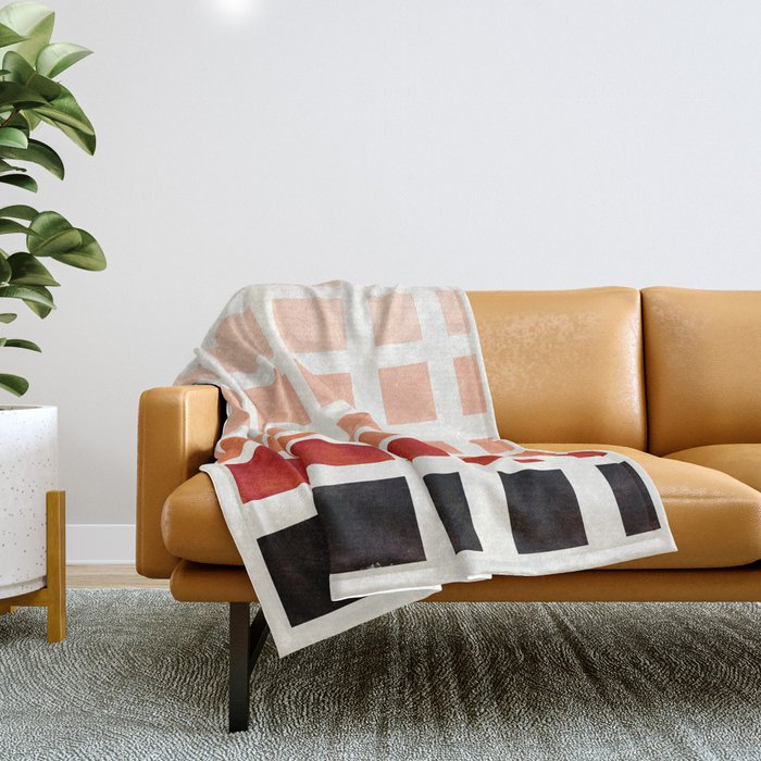 Burnt Sienna Watercolor Gouache painting Geometric Square Staggered Pattern Throw Blanket Gallery Image 1