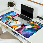 Outer Space Cats With Rainbow Laser Eyes Riding On Pizza Desk Mat Gallery Image 2