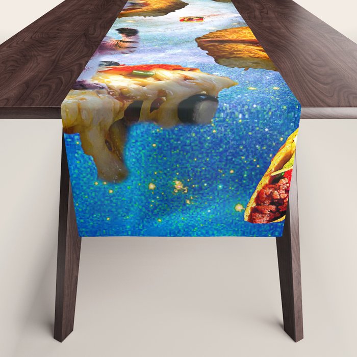 Outer Space Cats With Rainbow Laser Eyes Riding On Pizza Table Runner Gallery Image 1