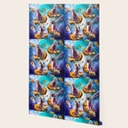 Outer Space Cats With Rainbow Laser Eyes Riding On Pizza Wallpaper Gallery Image 2