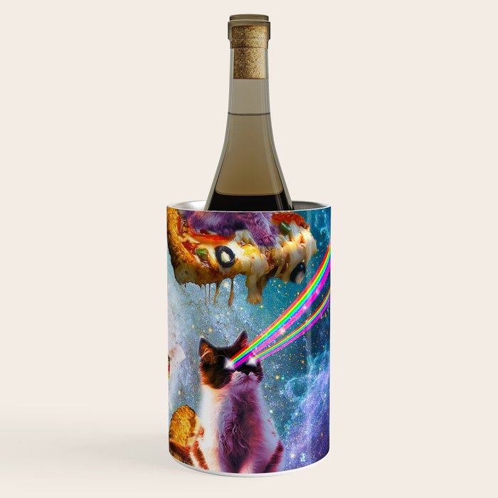 Outer Space Cats With Rainbow Laser Eyes Riding On Pizza Wine Chiller Gallery Image 3