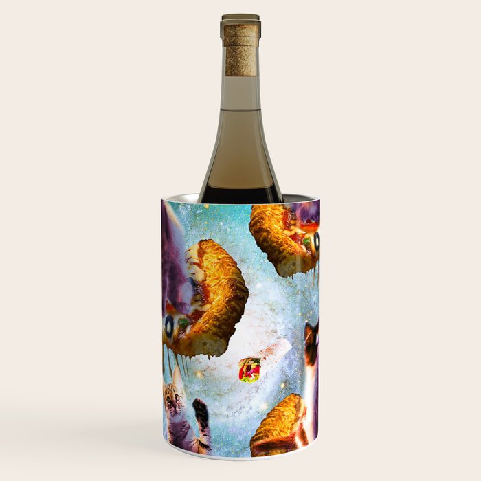 Outer Space Cats With Rainbow Laser Eyes Riding On Pizza Wine Chiller Gallery Image 1