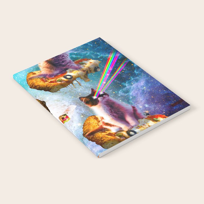 Outer Space Cats With Rainbow Laser Eyes Riding On Pizza Notebook Gallery Image 1