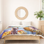 Outer Space Cats With Rainbow Laser Eyes Riding On Pizza Duvet Cover Gallery Image 3