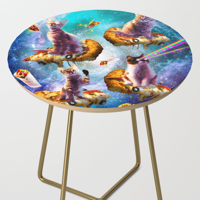 Outer Space Cats With Rainbow Laser Eyes Riding On Pizza Side Table Gallery Image 2