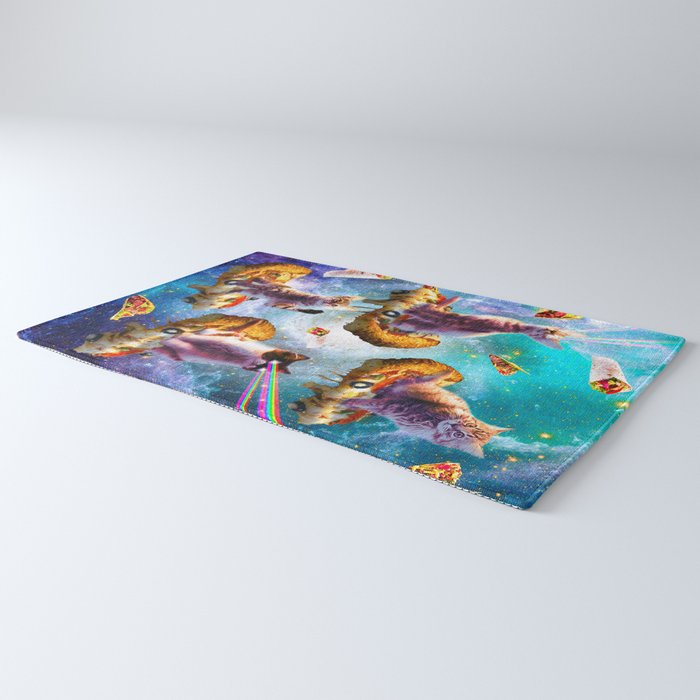 Outer Space Cats With Rainbow Laser Eyes Riding On Pizza Rug Gallery Image 3
