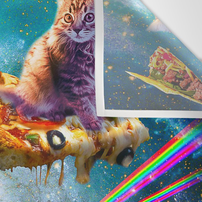Outer Space Cats With Rainbow Laser Eyes Riding On Pizza Wall Tapestry Gallery Image 3